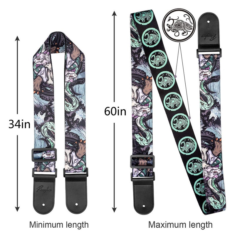 Rinastore Guitar Strap, Black Tortoise Shoulder Strap Includes Strap Button & 2 Strap Locks for Bass, Electric & Acoustic Guitars - Image 2